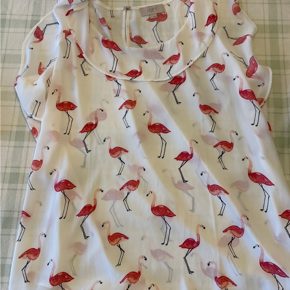LOFT Flamingo Patterned Top in White and Pink